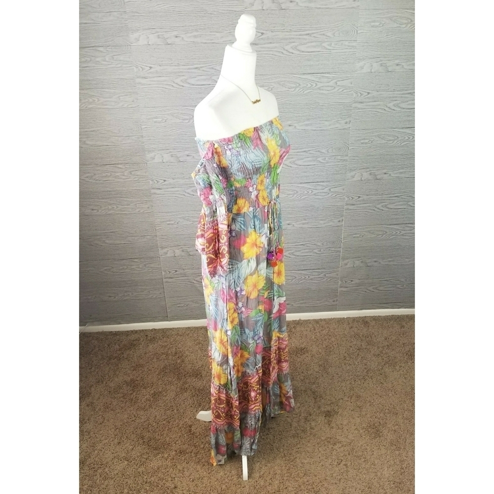 ALTAR'D STATE // flowy boho-chic floral off shoulder smocked maxi dress - Picture 12 of 16